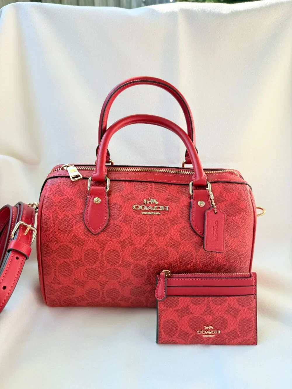 coach Rowan Satchel Bag In Signat+Mini Skinny Id Case In Signature Canvas cw870